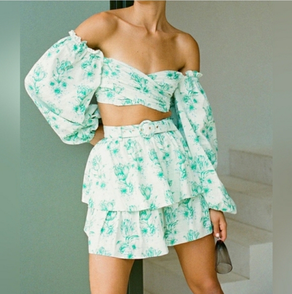 SABO Dresses & Skirts - Sabo 100% Cotton Backless Zoe Top and Skirt Set Tulips Floral Size S Bohemian
